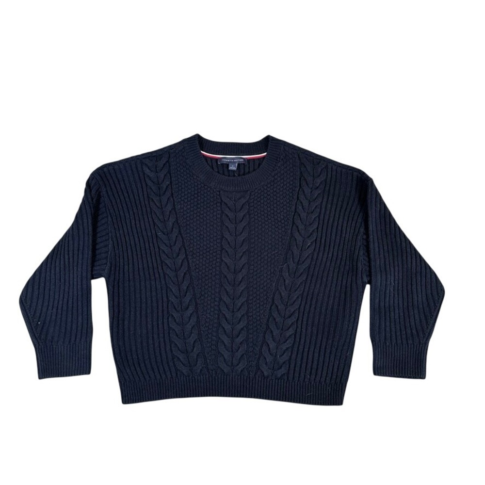 Tommy Hilfiger Navy Blue Cable Knit Ribbed Crewneck Sweater Medium